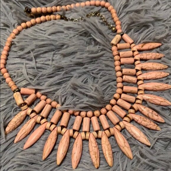 Pink Gemstone Necklace Dyed Howlite Beads 1980s Vintage Jewelry - Picture 1 of 4